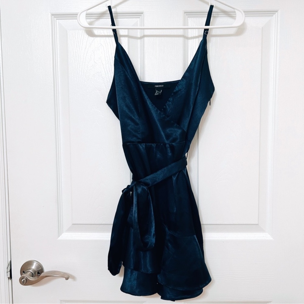 Forever 21 Navy Blue Satin Tie-Waist Romper